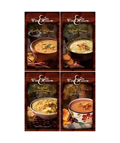 Wind & Willow Paquete favorito de mezcla de sopa: papa al horno, queso a la parrilla y tomate, sopa de maíz asado y tortilla con queso - 4 artículos