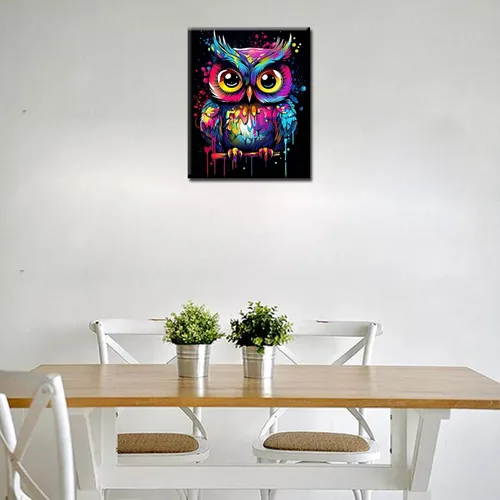 Miniatura 2 de Tucocoo Kits de pintura de búho de graffiti por números con pinceles y pigmento acrílico sobre lienzo para adultos, imagen de estilo colorido