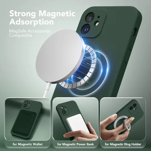 Miniatura 2 de Funda magnética para iPhone 12, compatible con MagSafe, [protección completa de la cámara] [protectores de pantalla] funda protectora de silicona a