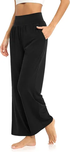 Miniatura 2 de DIBAOLONG Pantalones de yoga para mujer, holgados, de pierna ancha, cómodos, pantalones de pijama de cintura alta con bolsillos