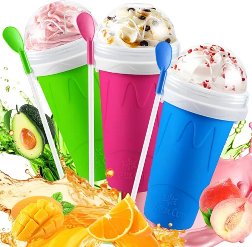 Miniatura 7 de Paquete de 2 vasos para granizados, vasos para hacer granizados, vasos mágicos de congelación rápida para helado, jugo, leche, yogur, taza Azul+Rosa