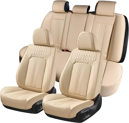 Miniatura 9 de Coverado Juego Completo de Fundas de Asiento de Automóvil, Fundas de Asiento de Cuero de Lujo para Delantero y Trasero, Fundas de Asiento En