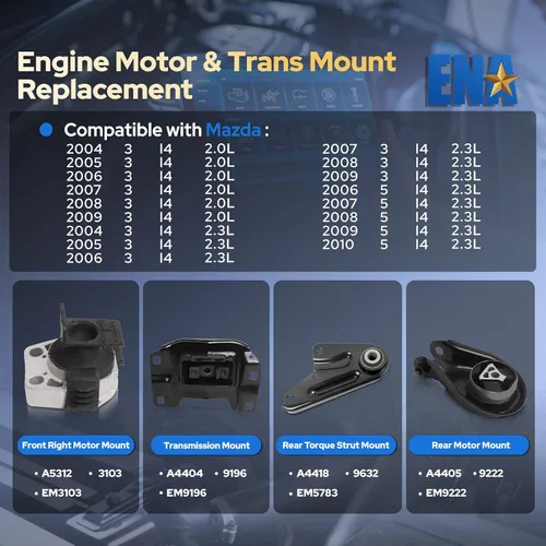 Miniatura 2 de ENA Juego de 4 soportes de motor y trans. Compatible con Mazda 3 5 2004 2005 2006 2007 2008 2009 2010 3 2.0L 2.3L sin Turbo transmisión automática