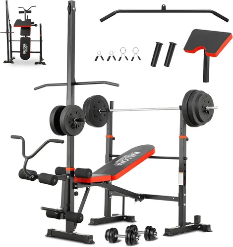 Miniatura 8 de MAIDOMA Foldable 1500LBS Capacity 8 IN 1 Weight Bench Set with Leg Extension/Squat Rack/Preacher Curl, Adjustable Bench Press for Home Gym Full Body