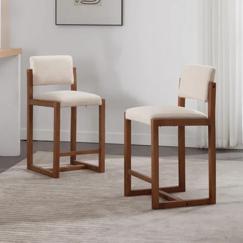 Miniatura 9 de LukeAlon Juego de 2 Taburetes de Mostrador de Lino, Tapizados de 26" de Altura de Asiento, Taburetes de Bar de Altura de Mostrador con Patas