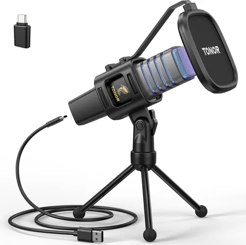 Miniatura 9 de TONOR Micrófono USB para juegos, juego de microfono de transmisión RGB, micrófono de computadora de grabación de podcasts para PS4/5, Discord