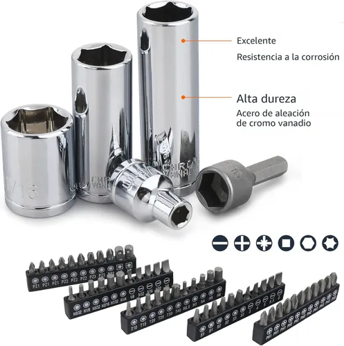 Miniatura 2 de Amazon Basics - Juego de herramientas de llaves de vaso del mecánico con estuche, tamaños SAE y métricos, 201 piezas