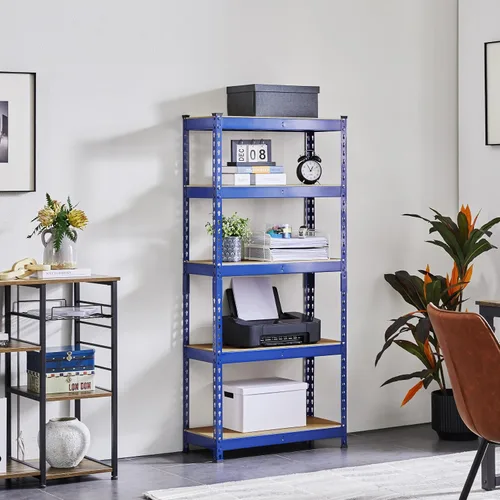 Miniatura 2 de Topeakmart Estantes utilitarios de 5 niveles, estantes de almacenamiento de metal, estanterías ajustables, montaje sin tornillos, estantes de Azul