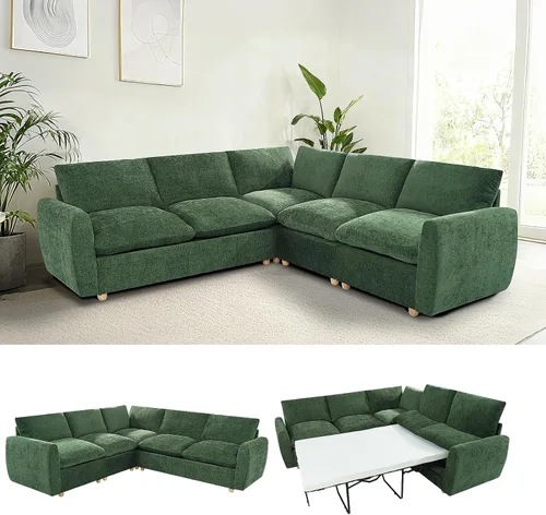 Miniatura 11 de Sofá extraíble en forma de L con cama cama y otomana de almacenamiento, sofá modular de felpilla para sala de estar, sofá modular en forma de L