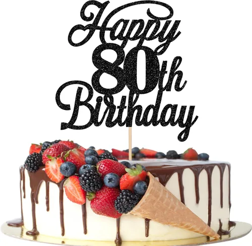 Miniatura 44 de Rsstarxi 1 paquete de decoración para tarta de cumpleaños 8 con purpurina negra de 8 años y fabulosos saludos a 8 años de edad, para celebrar el 8º