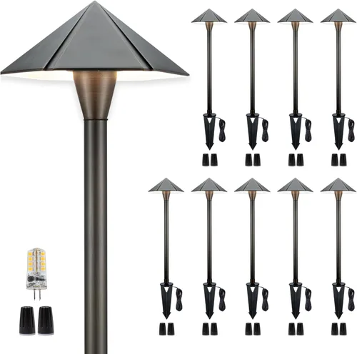 Miniatura 28 de Gardenreet Luces de camino de bajo voltaje de latón, luces LED de camino de paisaje, luces de patio al aire libre impermeables IP65, 12 V con cable