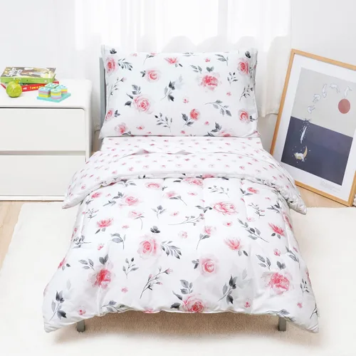Miniatura 13 de david's kids Juego de ropa de cama de 4 piezas para niños pequeños - Juego de ropa de cama suave y transpirable para niñas, incluye edredón