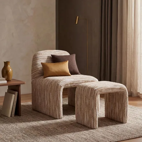 Silla moderna para sala de estar con otomana, silla tapizada de lino mixto, cómoda silla de lectura lateral para sala de estar, dormitorio, marrón