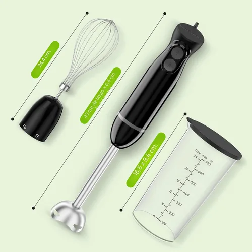 Miniatura 7 de Bonsenkitchen Batidora de inmersión de mano, batidora de mano de 2 velocidades de mezcla eléctrica con cuchillas afiladas, batidora de mano 3 en 1