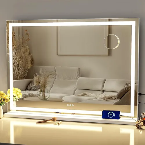 Miniatura 15 de Gvnkvn Espejo de tocador de maquillaje con puerto de carga USB de 19 pulgadas de largo x 24 pulgadas de ancho, espejo de maquillaje LED, espejo