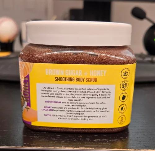 Miniatura 3 de Exfoliante corporal de azúcar moreno y miel - Exfoliante e hidratante con colágeno y dátiles para ayudar a revivir, suavizar y suavizar la piel