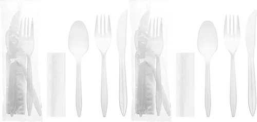 Miniatura 10 de Party Essentials Paquetes de cubiertos de plástico envueltos individualmente, tenedor/cuchara/cuchillo/servilleta/sal/pimienta, 50