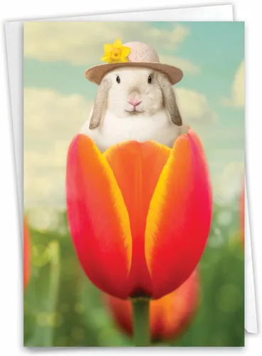 Miniatura 8 de NobleWorks Tarjeta de felicitación de Pascua con sobre de 5 x 7 pulgadas (1 tarjeta) Bunny Flowers C10963EAG