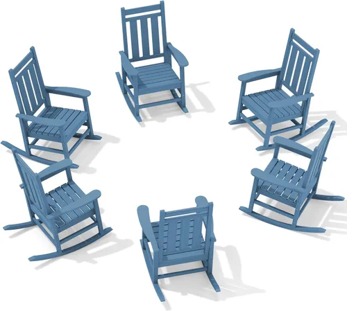 Miniatura 11 de Mecedora de exterior KINGYES, Mecedoras de patio para todo clima para porche, Sillas mecedoras de exterior de HDPE con respaldo alto para adultos