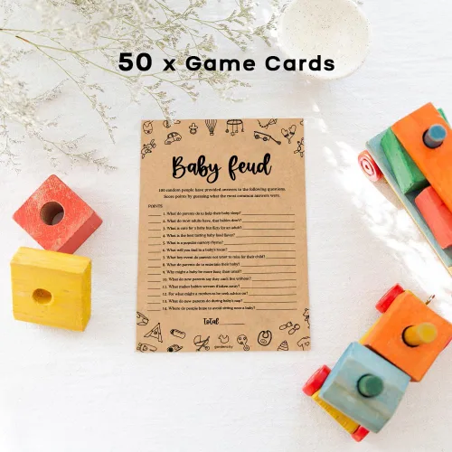 Miniatura 5 de GardenCity 50 tarjetas de juego de peleas familiares para baby shower, divertidos juegos de baby shower para niños o niñas, género neutro, papel