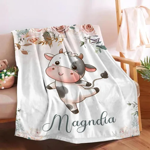 Miniatura 27 de Manta de bebé personalizada para niñas y niños pequeños, recién nacidos, regalos personalizados de vaca floral con nombre y texto, 40 x 30 pulgadas
