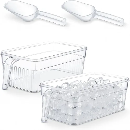 Miniatura 20 de Havawish Juego de 2 Cubos de Hielo y Juego de Cucharones Flexibles de Plástico para Congelador con Asa Retráctil, Cubo de Almacenamiento Gris