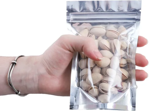 Miniatura 9 de Paquete de 100 bolsas de Mylar para almacenamiento de alimentos, papel de aluminio resellable, bolsa transparente de pie con ventana frontal de 3.94