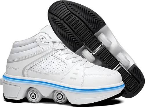 Miniatura 9 de Zapatos patines 2 en 1 con 4 ruedas retráctiles y zapatillas de deformación emergentes para deportes al aire libre y patinaje para niñas y niños