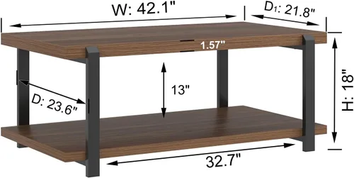 Miniatura 2 de FOLUBAN - Mesa de café moderna con estante de almacenamiento, mesa central de madera rústica para sala de estar, nogal