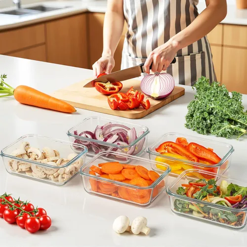 Miniatura 6 de Paquete de 5 recipientes de vidrio de 25 onzas con tapas de ventilación de aire, recipiente de almacenamiento de alimentos de vidrio borosilicato