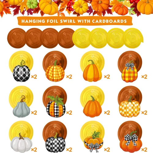 Miniatura 3 de Dianelhall 54 decoraciones de fiesta de otoño, decoraciones de remolinos colgantes de Acción de Gracias, recortes de calabaza y arce, remolinos