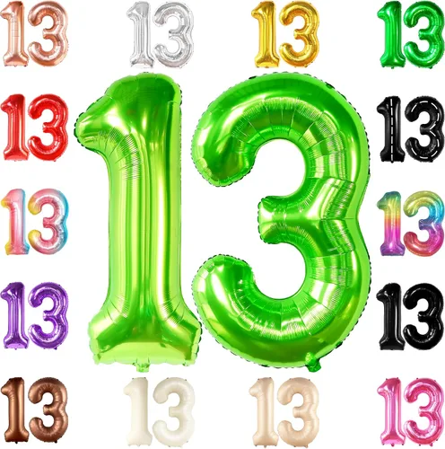 Miniatura 14 de KatchOn, Globos negros enormes del número 13, 40 pulgadas, globo negro de cumpleaños número 13 para decoraciones de cumpleaños de 13 para niños