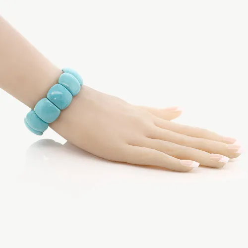 Miniatura 2 de Gem Stone King Pulsera elástica de cuentas de howlita turquesa simulada de 7.5 pulgadas para mujer, 0.787 in, Metal Gema, Turquesa simulada