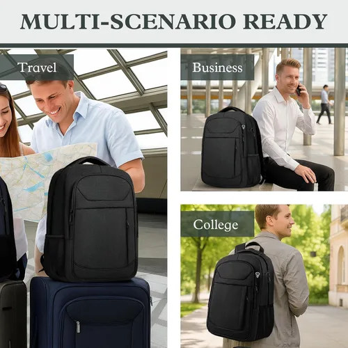 Miniatura 6 de Mochila de viaje para laptop de 17 pulgadas, resistente mochila de viaje profesional para hombres y mujeres, mochila de viaje para computadora Negro