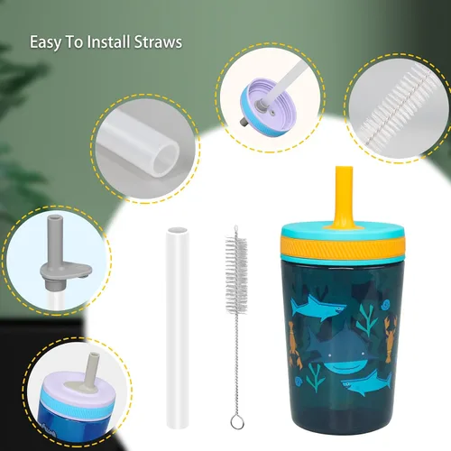 Miniatura 4 de 4 popotes Zak de repuesto compatibles con botellas de agua Zak Designs de 15 onzas, transparentes y de grado alimenticio, popotes reutilizables