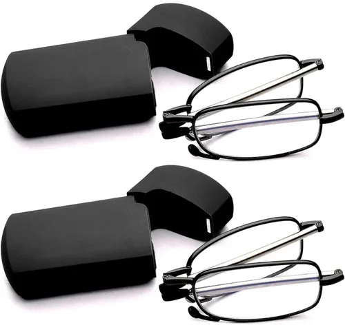 Miniatura 9 de GOOSEN Reading Glasses Men Women, Pocket Wallet Purse Compact Hard Cases Folding Readers, Blue light Glasses Spring Hinge Opt 02: negro azul rojo