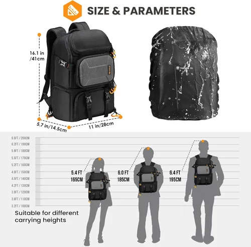 Miniatura 8 de TARION Mochila grande para cámara de 15 litros con compartimento para laptop de 15.6 pulgadas, acceso lateral y cubierta impermeable para fotografía