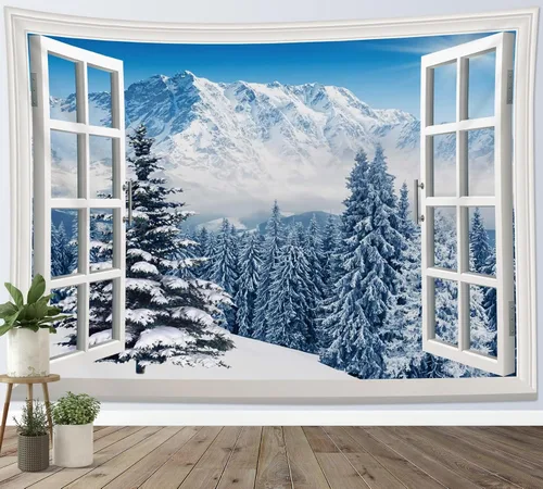 Miniatura 20 de HVEST Tapiz de cielo estrellado, nieve, montaña, para colgar en la pared, bosque de pinos, tapices para dormitorio, sala de estar, decoración