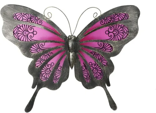 Miniatura 11 de LIFFY Decoración de pared de mariposa de metal, esculturas artísticas de pared de vidrio para exteriores, 12 pulgadas, decoración de jardín colgante