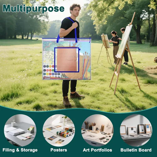 Miniatura 7 de AKAYOK Bolsa grande de almacenamiento para pósteres, bolsa de arte de 25 x 19 pulgadas con bolsillo para póster, alfombrillas de corte, álbum