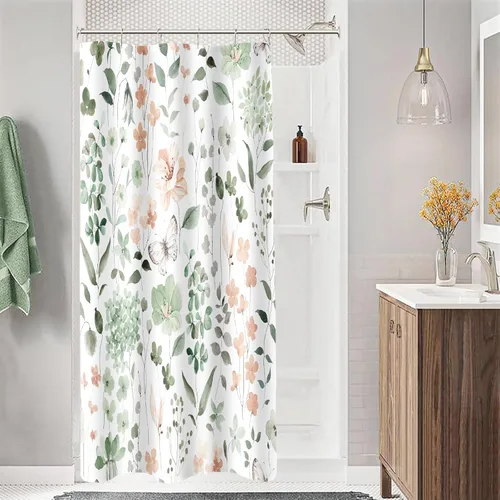 Miniatura 48 de MAYZUS Cortina de ducha con flores azules acuáticas, lindas cortinas de tela con flores para baño, juego de cortinas de tela de aguamarina
