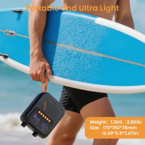Miniatura 6 de Bomba eléctrica recargable portátil para tabla de remo de SUP, inflado y desinflado inteligente de doble etapa, hasta 20 PSI y apagado automático