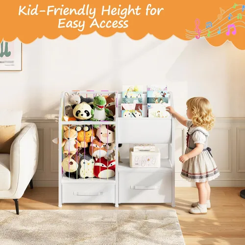 Miniatura 7 de HOOBRO Estantería para niños y organizador de almacenamiento de juguetes, almacenamiento de animales de peluche con estantería con eslinga y cajones