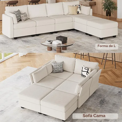 Miniatura 4 de Huatean Home Sofá Seccional Modular de 114.17", Sofá Modular de 6 Asientos con Almacenamiento, Espuma Viscoelástica, Sofás Seccionales Convertibles