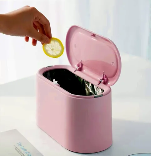 Miniatura 11 de LTWQLing - Bote de basura pequeño de plástico con tapa - Papelera emergente de 2 L para tocador de baño, escritorio, mesa o mesa auxiliar - Para