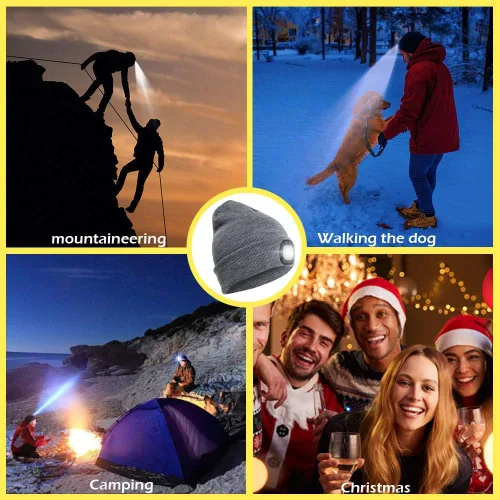 Miniatura 4 de CENSGO Gorro unisex con luz LED recargable por USB, regalos para papá, padre, hombres, marido, cálido gorro de punto