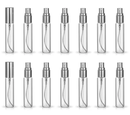 Miniatura 10 de Juego de 20 botellas de perfume de viaje de 10 ml, atomizador recargable, botella vacía hidratante (con tapas doradas)