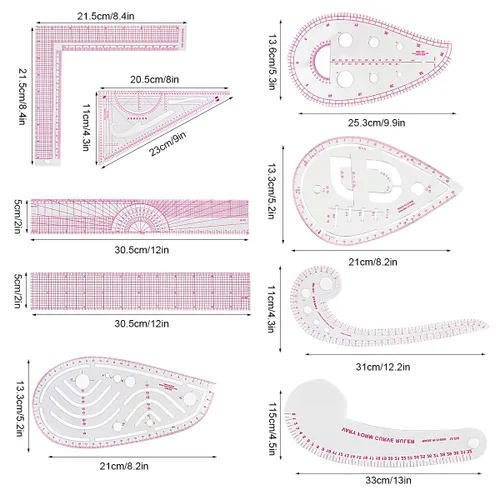 Miniatura 3 de Juego de reglas de costura métricas transparentes de 9 estilos, regla curva francesa de costura de plástico para diseñadores, fabricantes