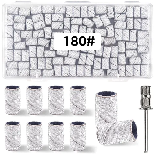 Miniatura 8 de 100 piezas (grano 180 rosas) bandas de lijado de uñas con 0.31 pulgadas de diámetro, brocas de uñas de grano fino extremo para lijar, brocas