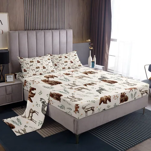 Miniatura 40 de Erosebridal Woodland Animals Bed Sheets Twin Bear Deer Wolf Hunting Theme Sheet Set for Kids Boys Girls Rustic Cabin Lodge Decor Sheets Farmhouse
